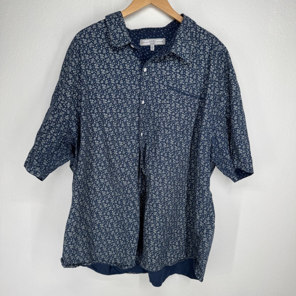 PD&C Womens Stretch Navy Blue Floral Short Sleeve Button Shirt Size 4X Cottage